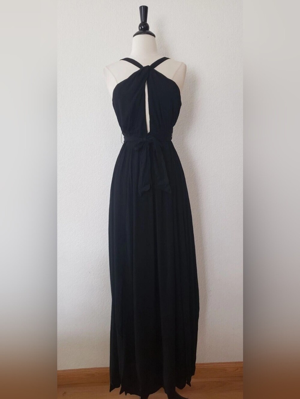 Black Halter Tie-Back Maxi Dress